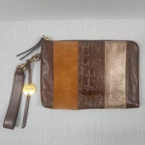 Margot Brown Leather clutch wristlet zip around